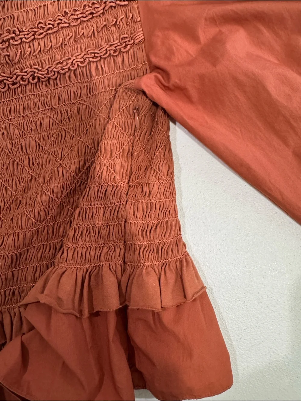 Ulla Johnson Amelia Smocked Puff Sleeve Ruffle Blouse Size 8